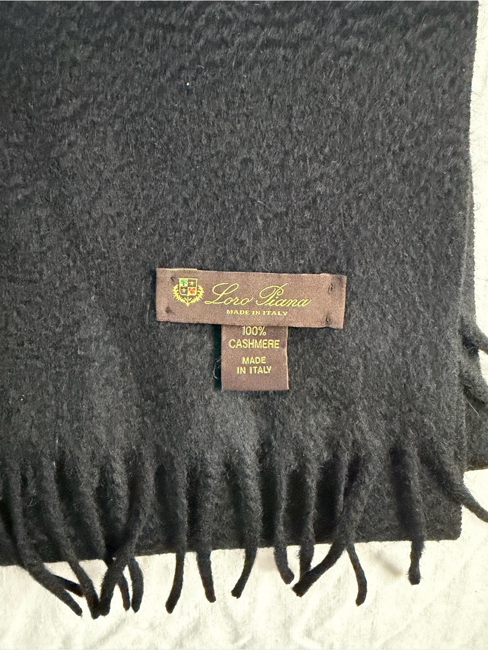Loro Piana Black Fringe Cashmere Scarf